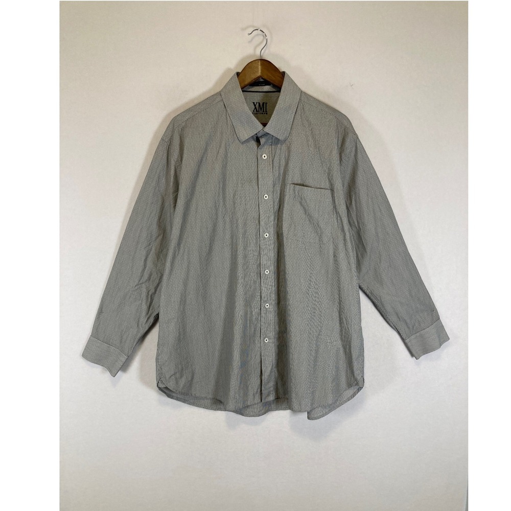 Dark Academia XMI Platinum Mens 18 34/35 Grey Micro Stripe Cotton Button Down